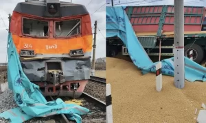 Грузовик столкнулся с поездом в Амурской области