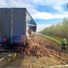 В Приамурье на трассе «Амур» сгорел полуприцеп грузовика